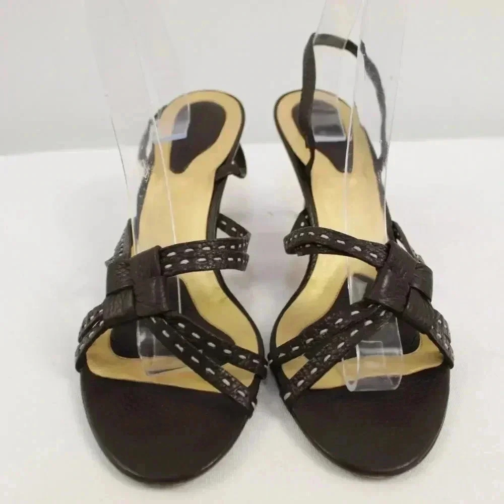 Bottega Venetta choc leather strap kitten heels size 40 - Picture 4 of 16